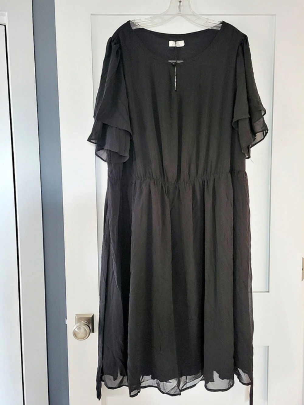 Pinup Fashion Black Ruffle Sleeve Midi Dress Size 22 NWT